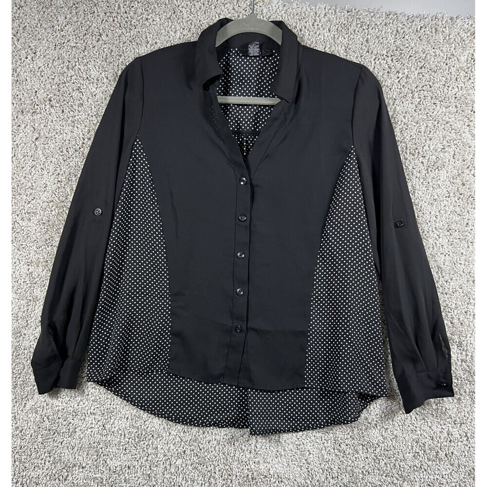 Alfani  Shirt Womens Black White Polka Dots Portofino Office size 4P